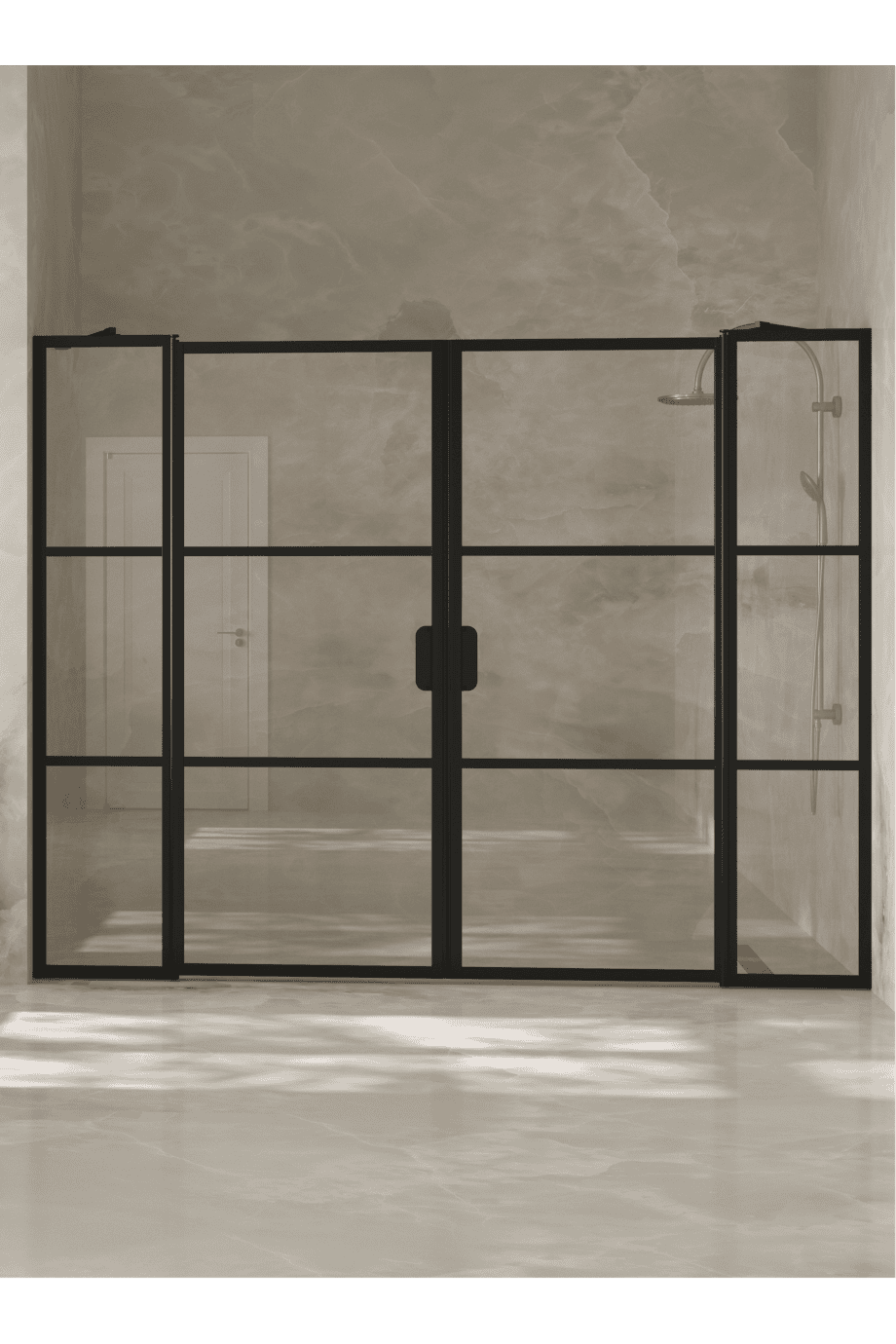 Alcove shower screen Hietakari Bläk 749 Tokyo, black frame, grey tinted glass Alcove shower screen Hietakari Bläk 749 Tokyo, black frame, grey tinted glass