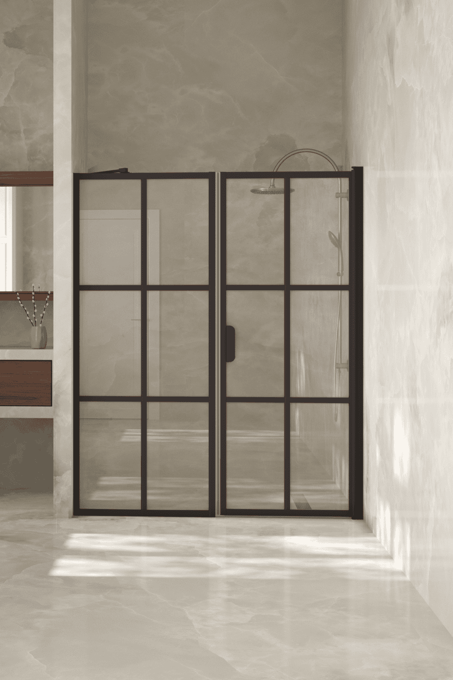 Alcove shower screen Hietakari Bläk 750 Paris, fixed wall + hinged door – 7