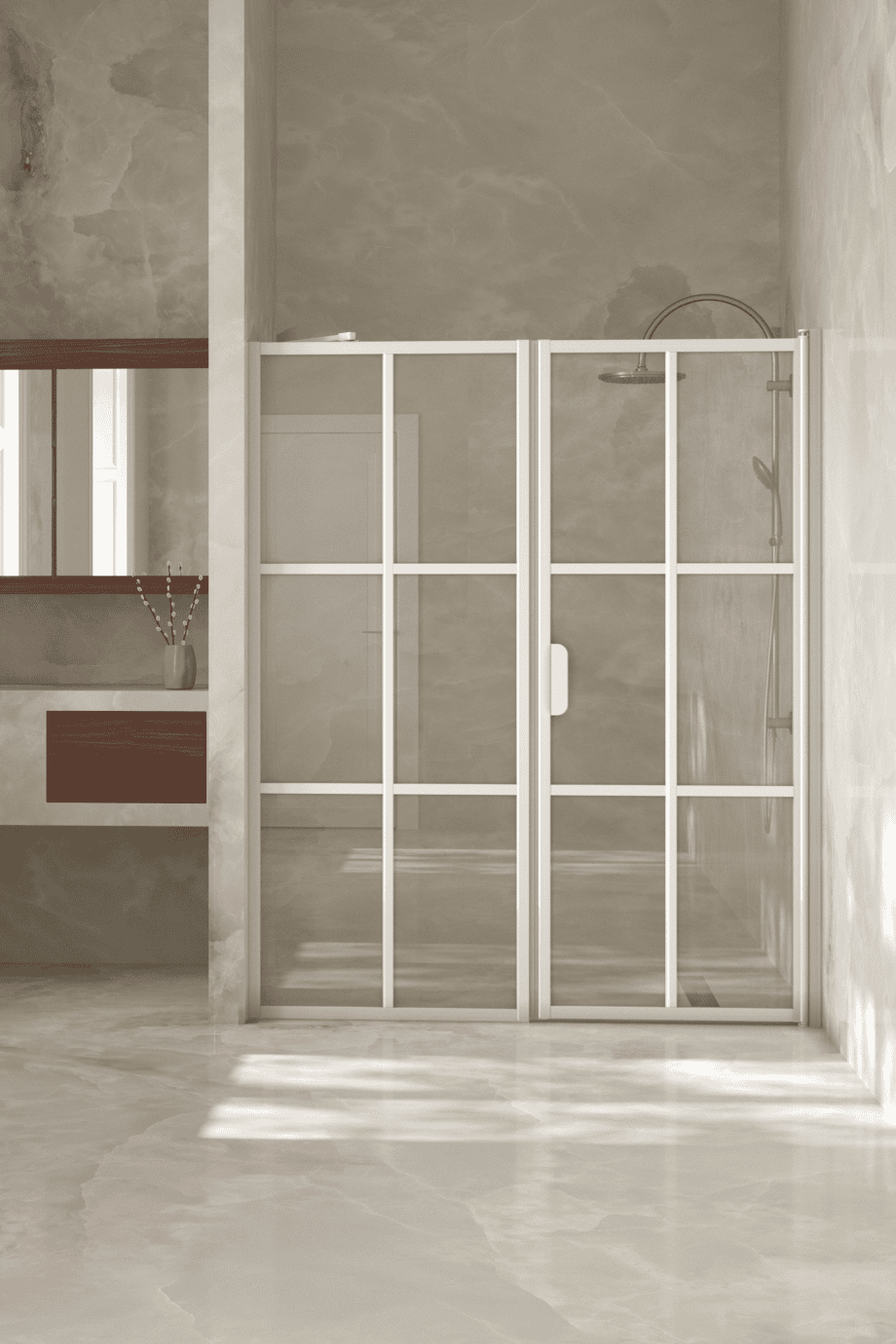 Alcove shower screen Hietakari Bläk 750 Paris, fixed wall + hinged door
