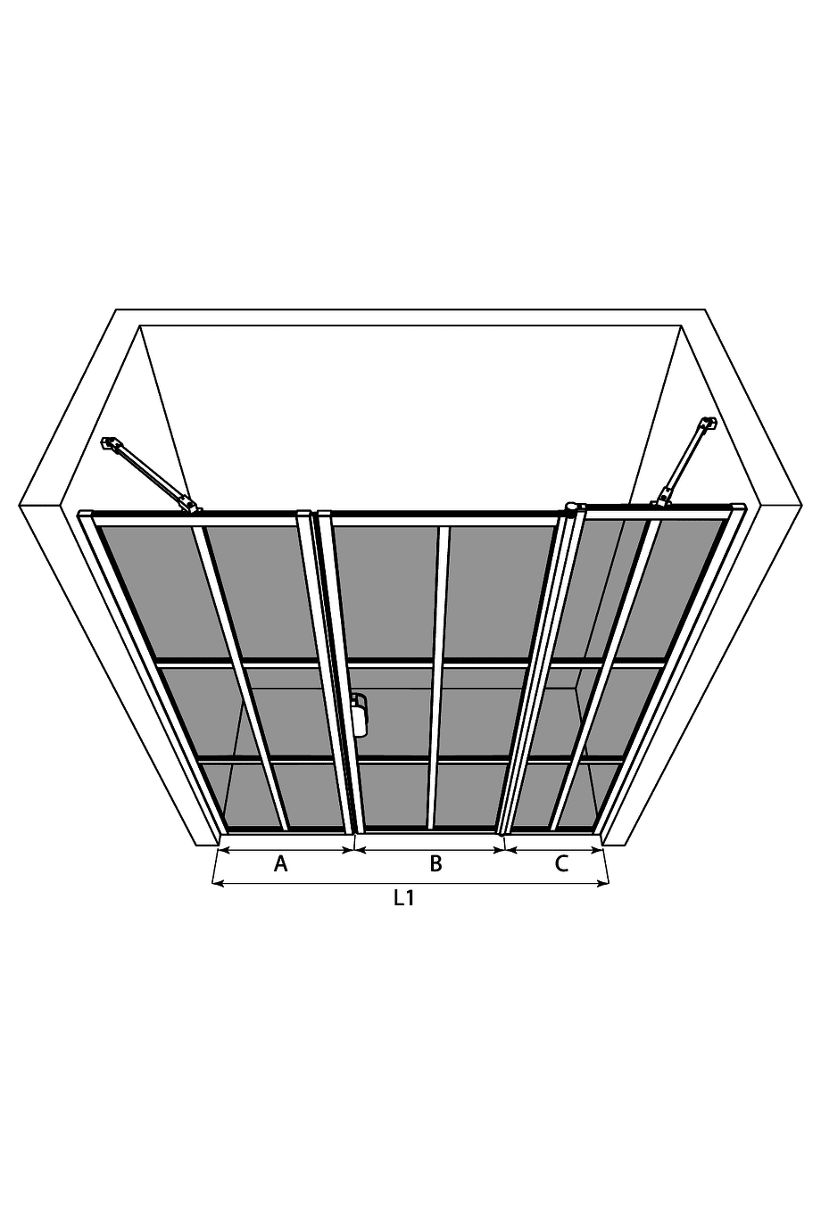 Alcove shower screen Hietakari Bläk 751 Paris, fixed wall + hinged door with fixed part – 3