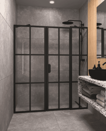 Alcove shower screen Hietakari Bläk 751 Paris, fixed wall + hinged door with fixed part