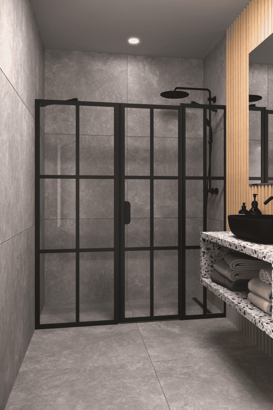 Alcove shower screen Hietakari Bläk 751 Paris, Sand frame, reeded glass Alcove shower screen Hietakari Bläk 751 Paris, Sand frame, reeded glass