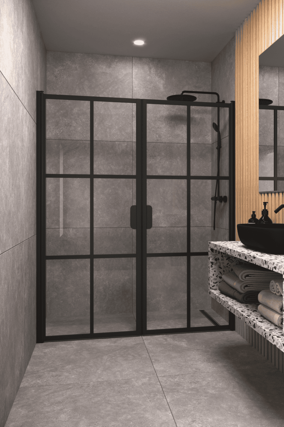 Alcove shower screen Hietakari Bläk 752 Paris, hinged door + hinged door