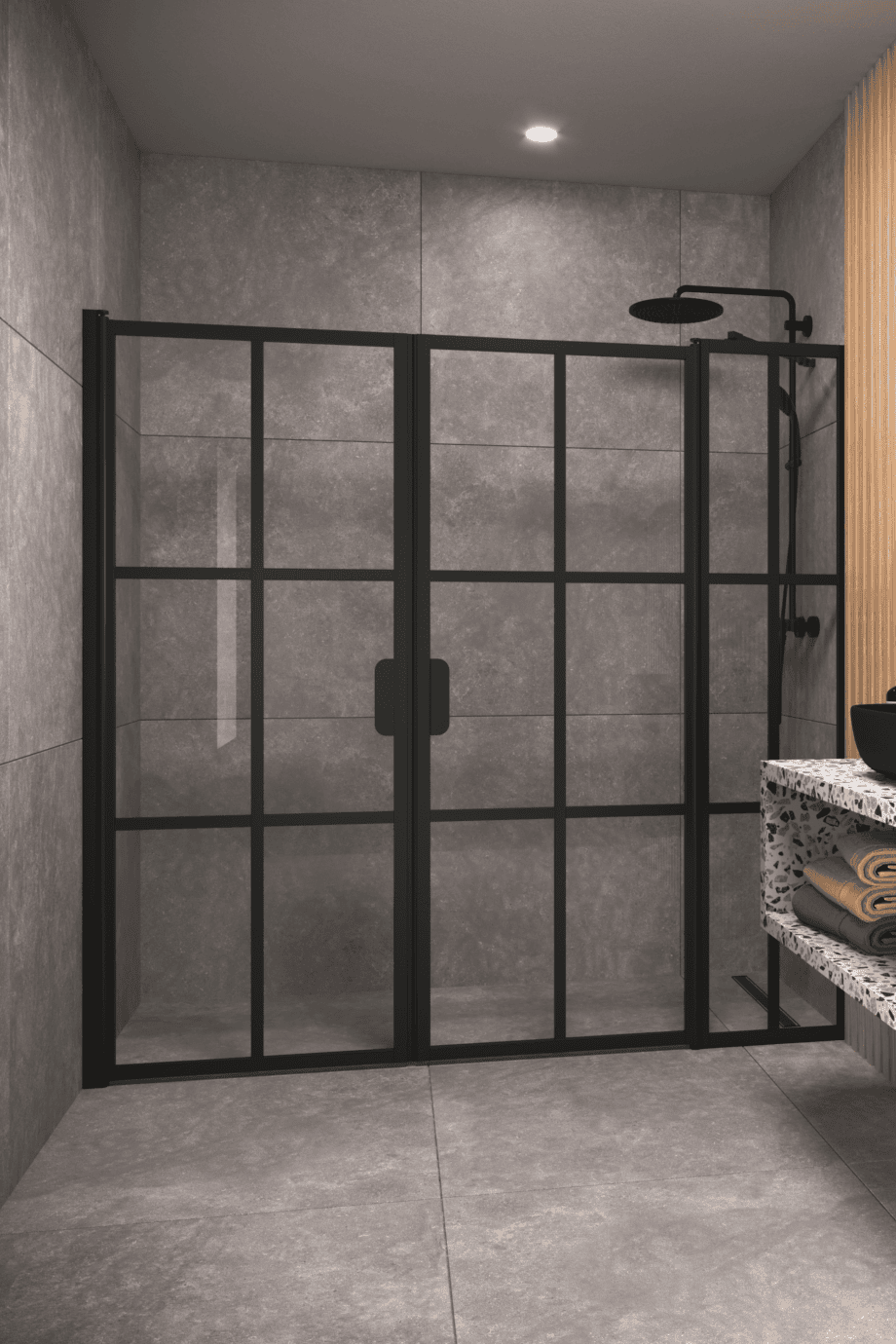 Alcove shower screen Hietakari Bläk 753 Paris, black frame, grey tinted glass