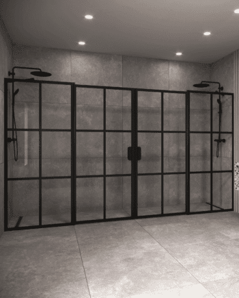 Alcove shower screen Hietakari Bläk 754 Paris, hinged door with fixed part + hinged door with fixed part