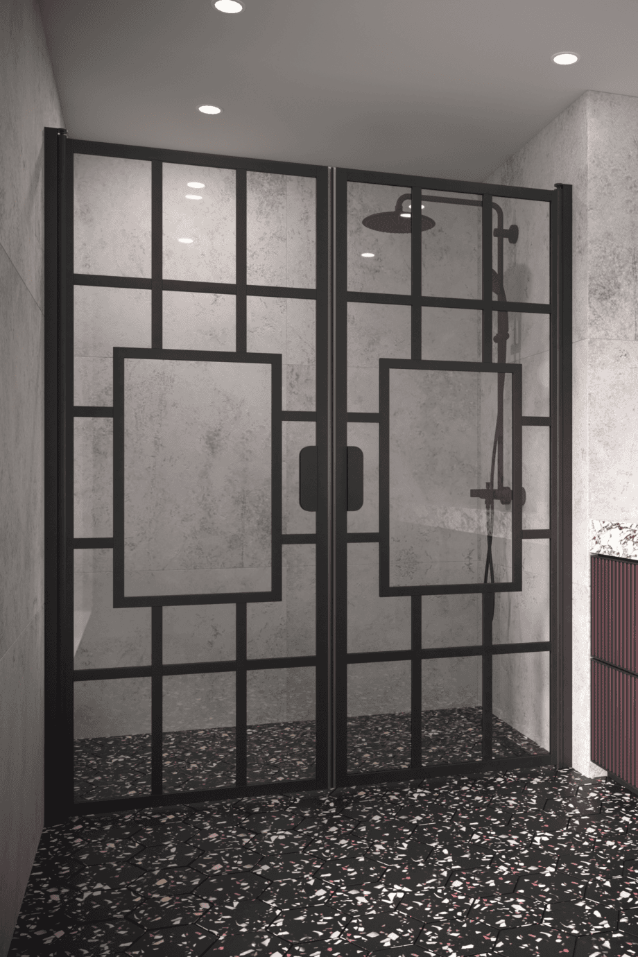 Alcove shower screen Hietakari Bläk 803 Shanghai, black frame, clear glass Alcove shower screen Hietakari Bläk 803 Shanghai, hinged door + hinged door – 4