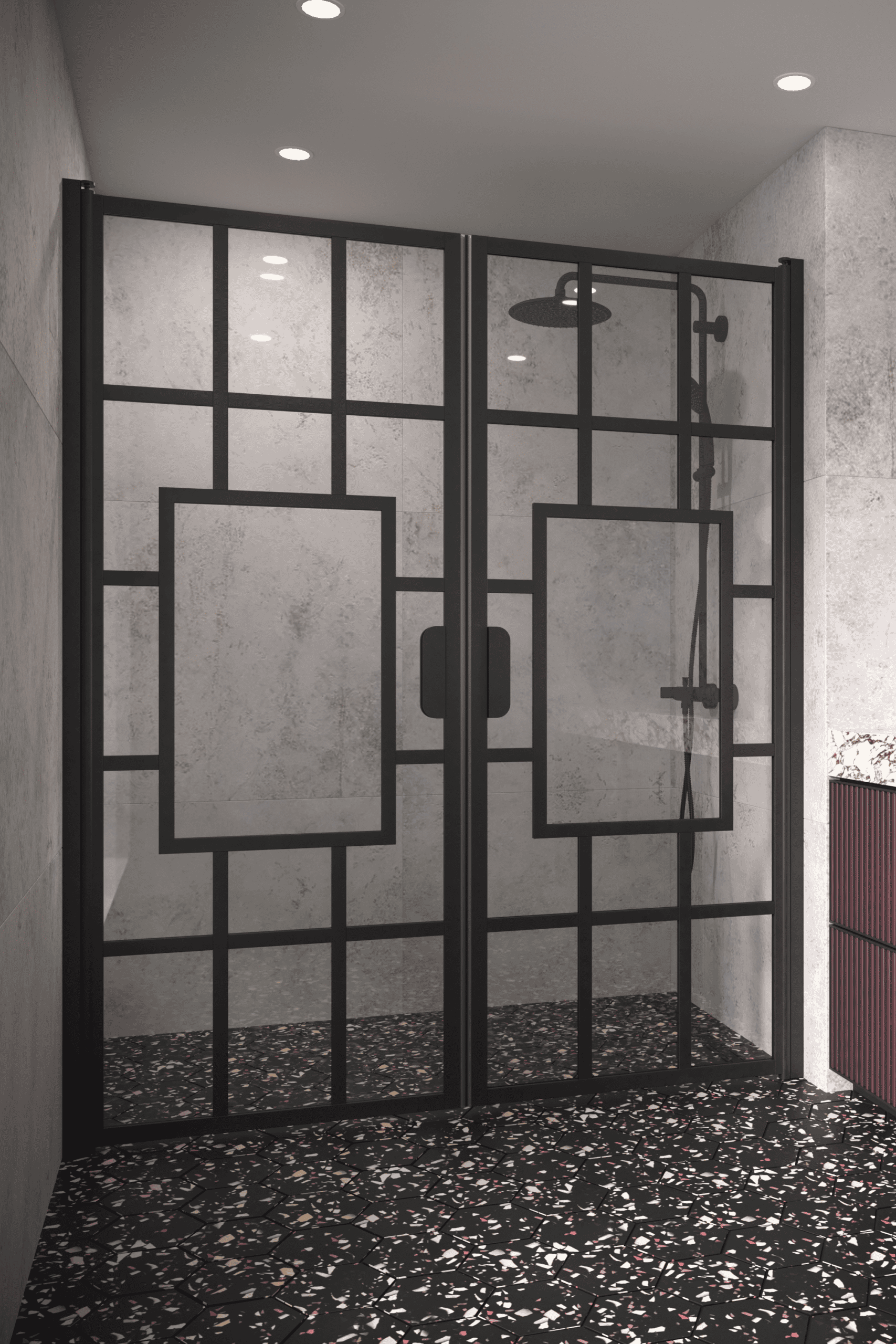 Alcove shower screen Hietakari Bläk 803 Shanghai, hinged door + hinged door – 4