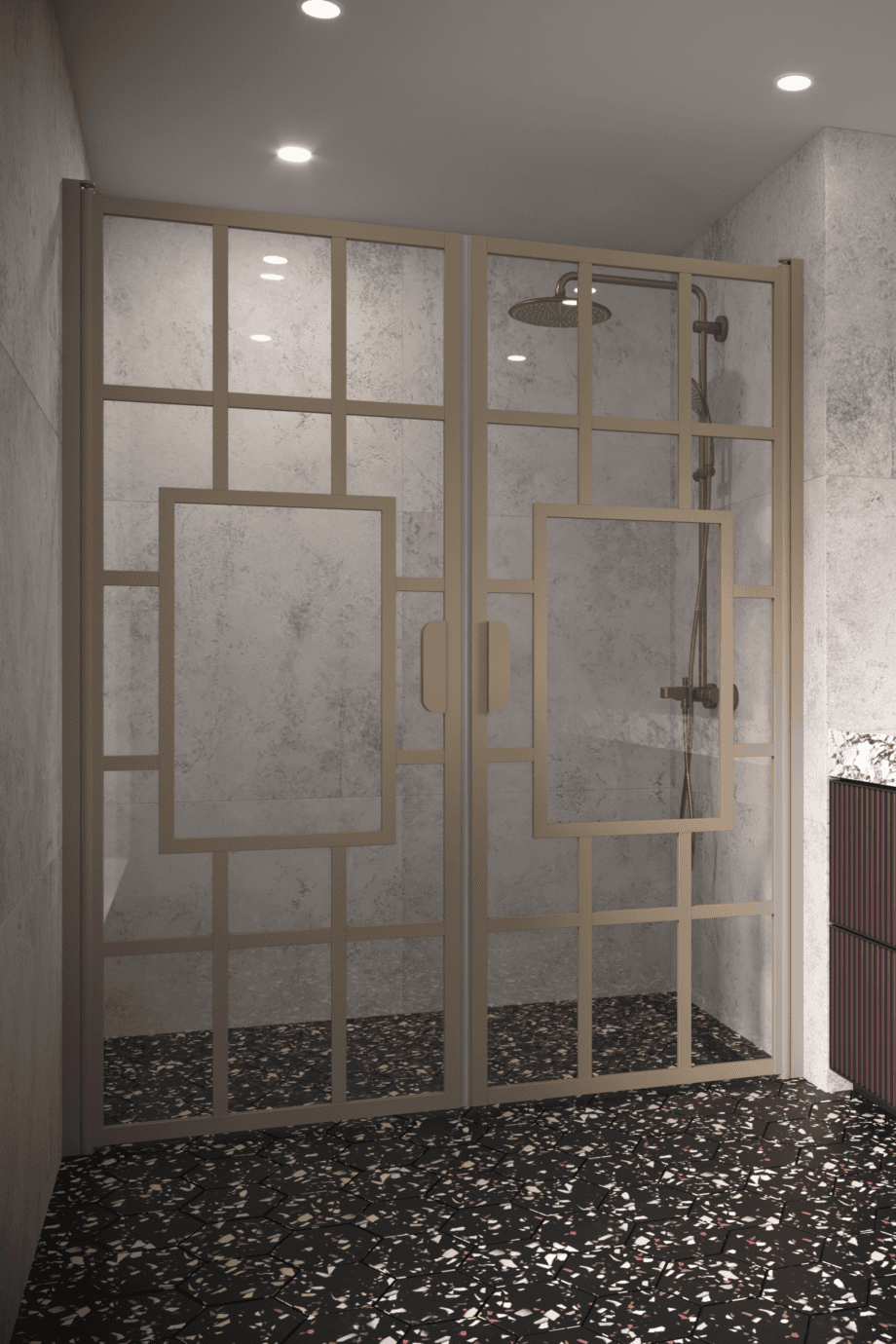 Alcove shower screen Hietakari Bläk 803 Shanghai, Sand frame, grey tinted glass Alcove shower screen Hietakari Bläk 803 Shanghai, Sand frame, grey tinted glass