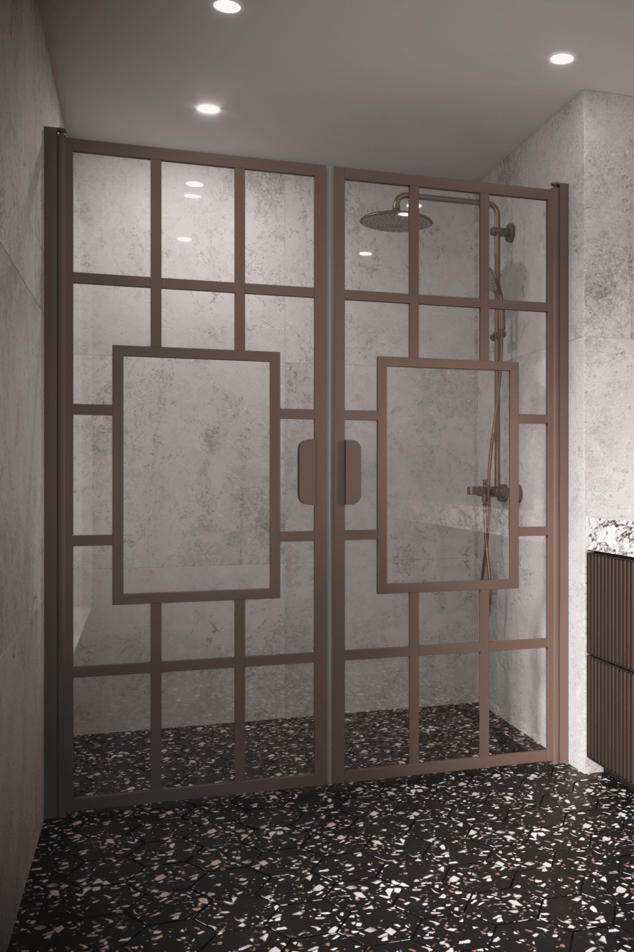 Alcove shower screen Hietakari Bläk 803 Shanghai, white frame, grey tinted glass Alcove shower screen Hietakari Bläk 803 Shanghai, white frame, grey tinted glass