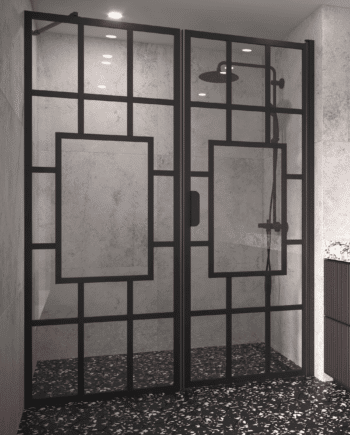 Alcove shower screen Hietakari Bläk 805 Shanghai, fixed wall + hinged door