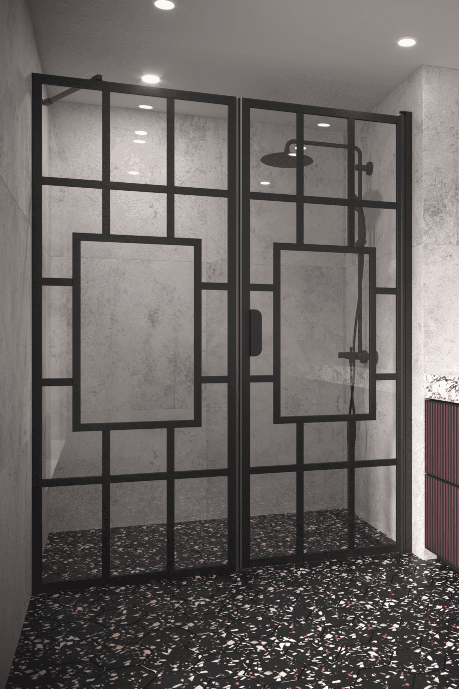 Alcove shower screen Hietakari Bläk 805 Shanghai, black frame, satin frosted glass Alcove shower screen Hietakari Bläk 805 Shanghai, black frame, satin frosted glass