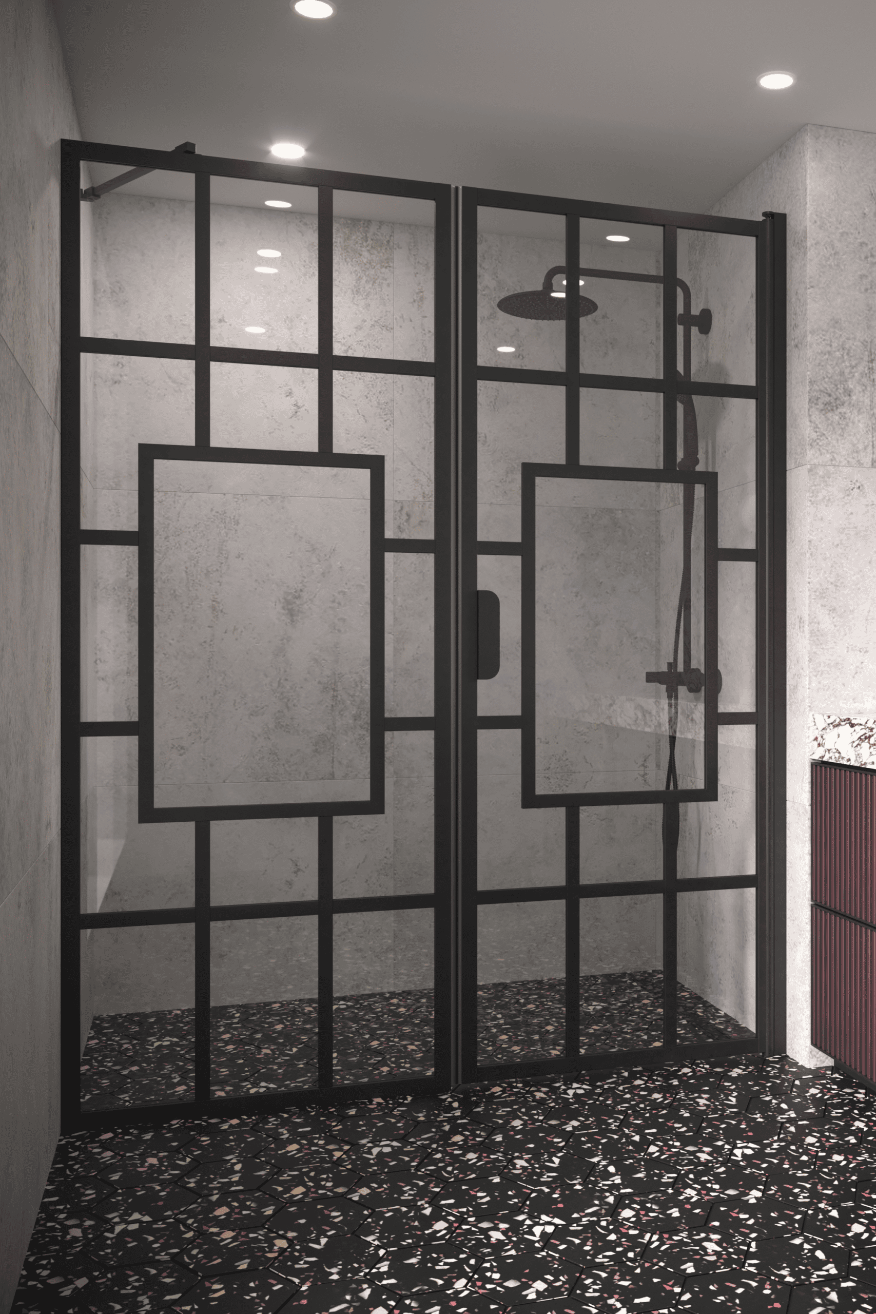Alcove shower screen Hietakari Bläk 805 Shanghai, fixed wall + hinged door