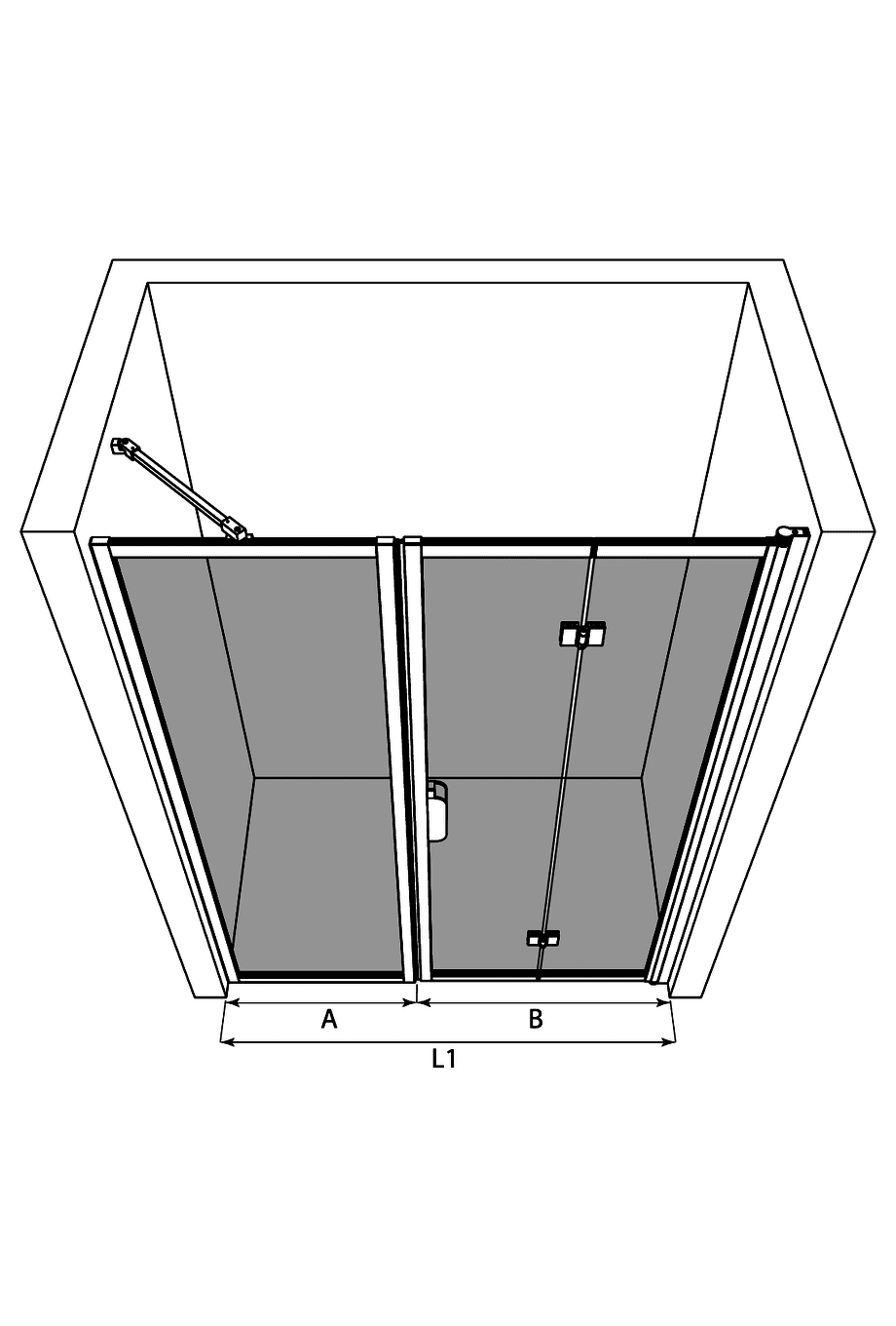 Alcove shower screen Hietakari Bläk 823 New York – 3D drawing Alcove shower screen Hietakari Bläk 823 New York – 3D drawing