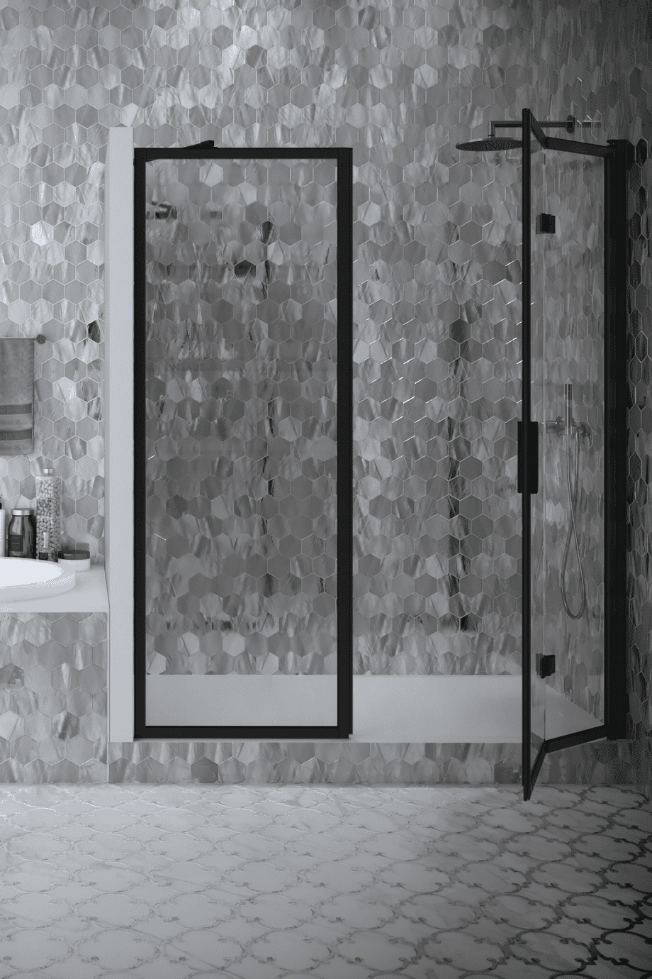 Alcove shower screen Hietakari Bläk 823 New York, black frame, clear glass Alcove shower screen Hietakari Bläk 823 New York, black frame, clear glass