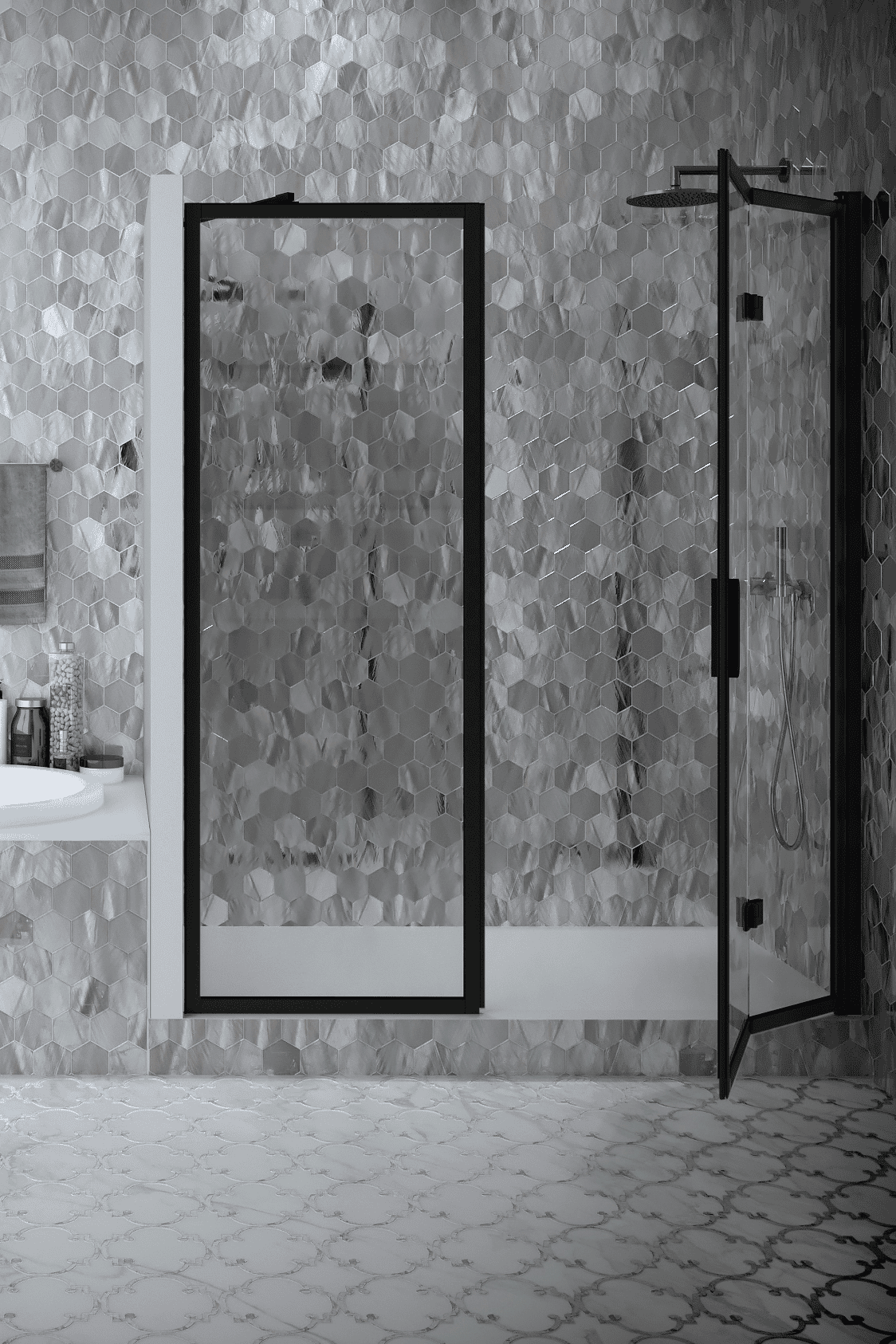 Alcove shower screen Hietakari Bläk 823 New York, black frame, clear glass Alcove shower screen Hietakari Bläk 823 New York, black frame, clear glass