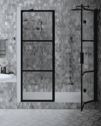 Alcove shower screen Hietakari Bläk 824 Tokyo, fixed wall + folding door