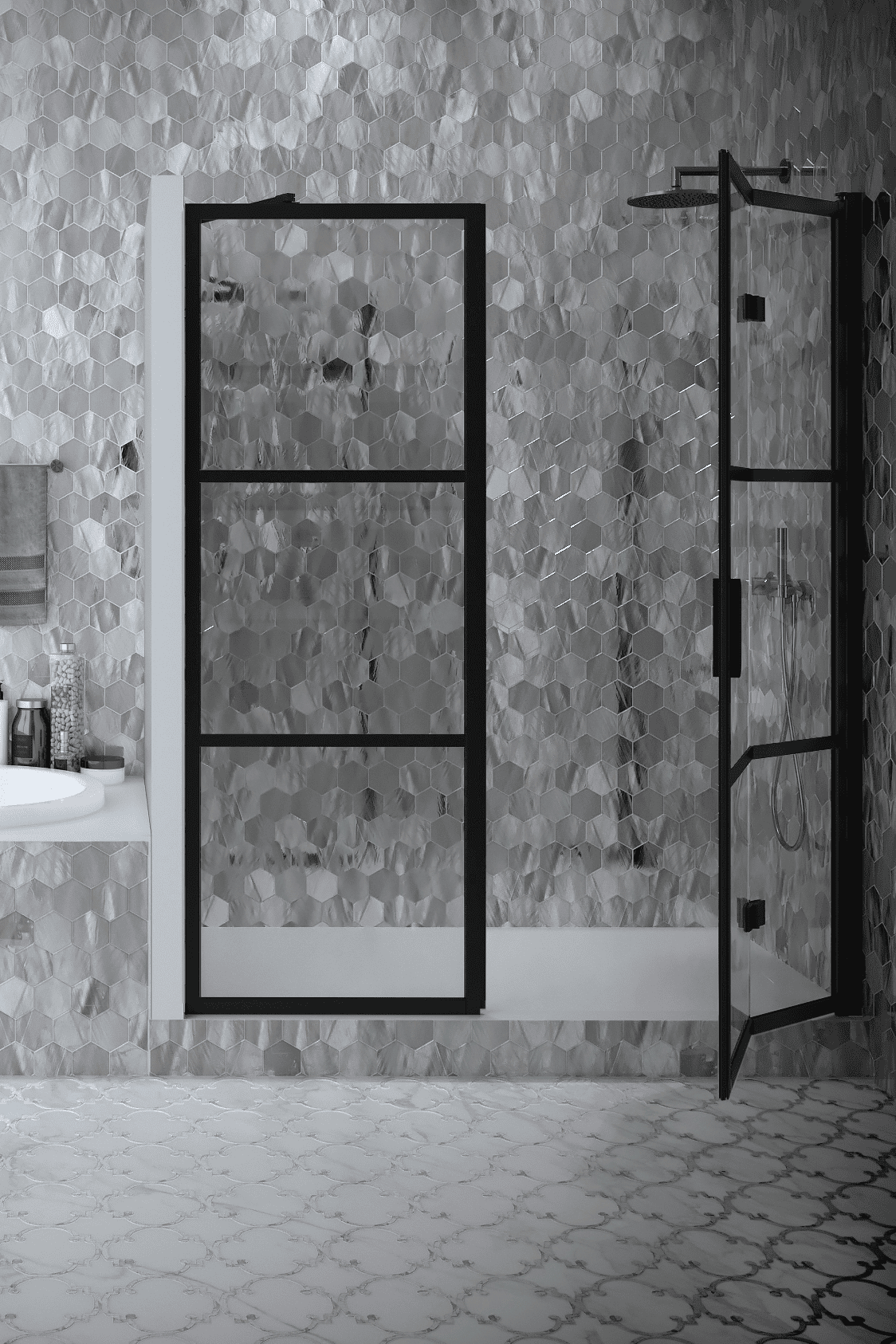 Alcove shower screen Hietakari Bläk 824 Tokyo, fixed wall + folding door – 6