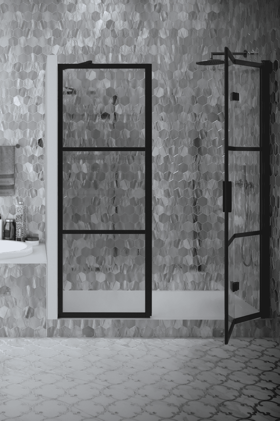 Alcove shower screen Hietakari Bläk 824 Tokyo, Sand frame, clear glass Alcove shower screen Hietakari Bläk 824 Tokyo, fixed wall + folding door – 5