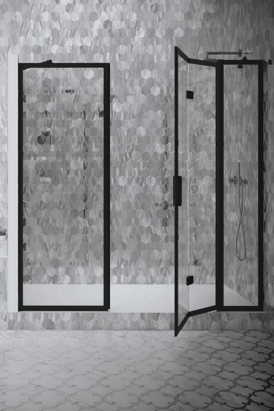 Alcove shower screen Hietakari Bläk 826 New York, Sand frame, bronze tinted glass