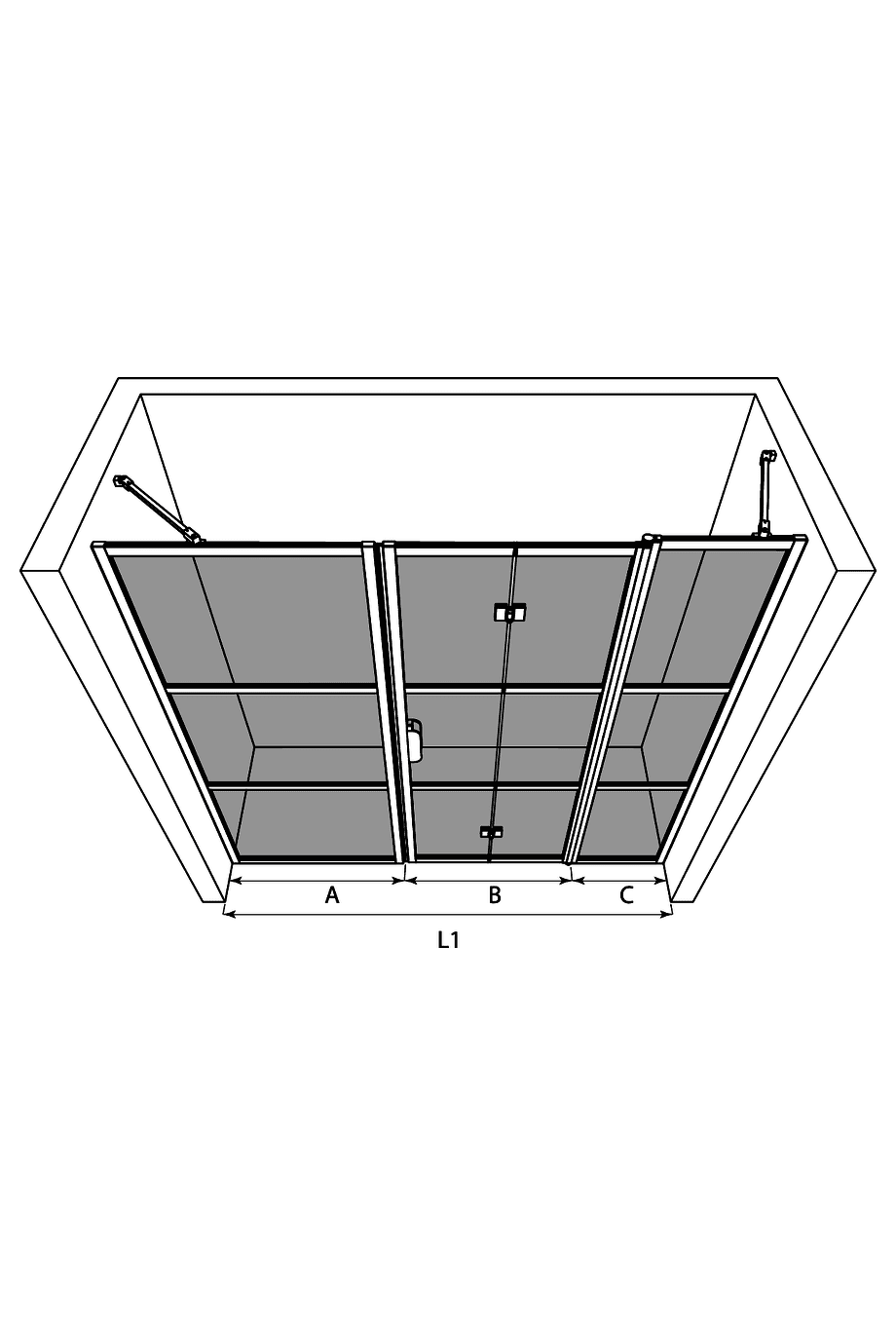 Alcove shower screen Hietakari Bläk 827 Tokyo, fixed wall + folding door with fixed part – 3