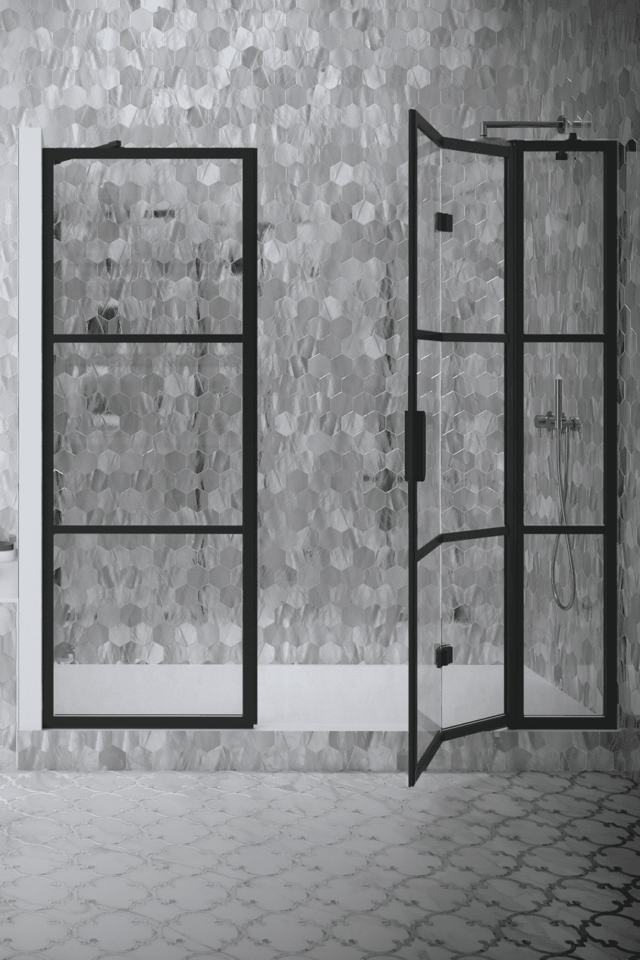 Alcove shower screen Hietakari Bläk 827 Tokyo, Cocoa frame, grey tinted glass Alcove shower screen Hietakari Bläk 827 Tokyo, Cocoa frame, grey tinted glass
