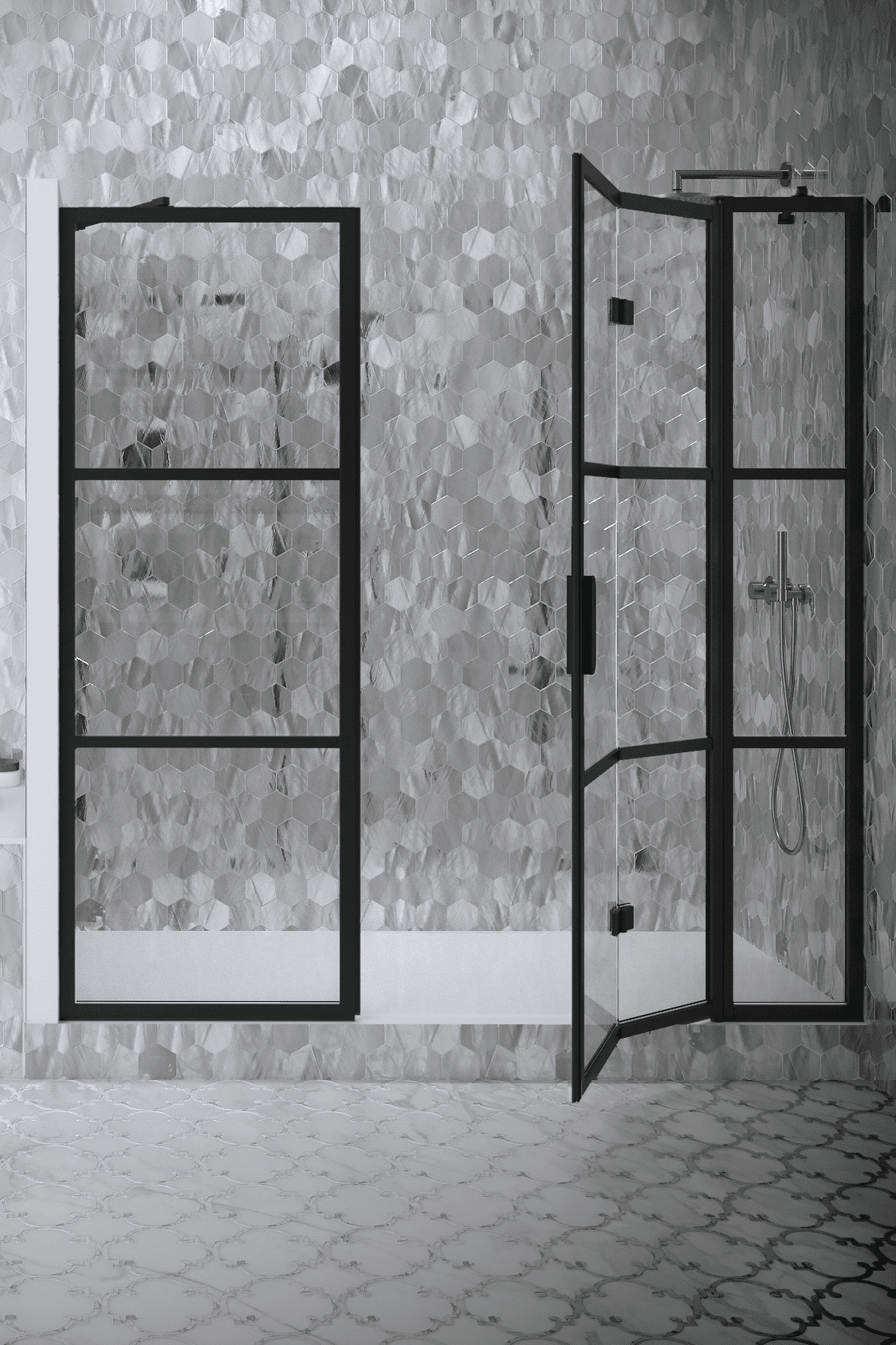 Alcove shower screen Hietakari Bläk 827 Tokyo, fixed wall + folding door with fixed part – 7