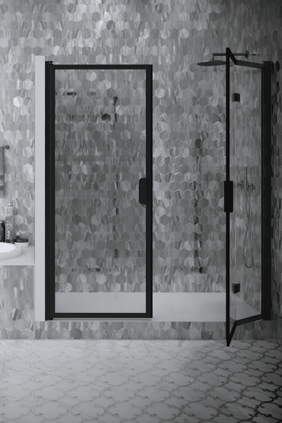 Alcove shower screen Hietakari Bläk 829 New York, Cocoa frame, grey tinted glass Alcove shower screen Hietakari Bläk 829 New York, Cocoa frame, grey tinted glass