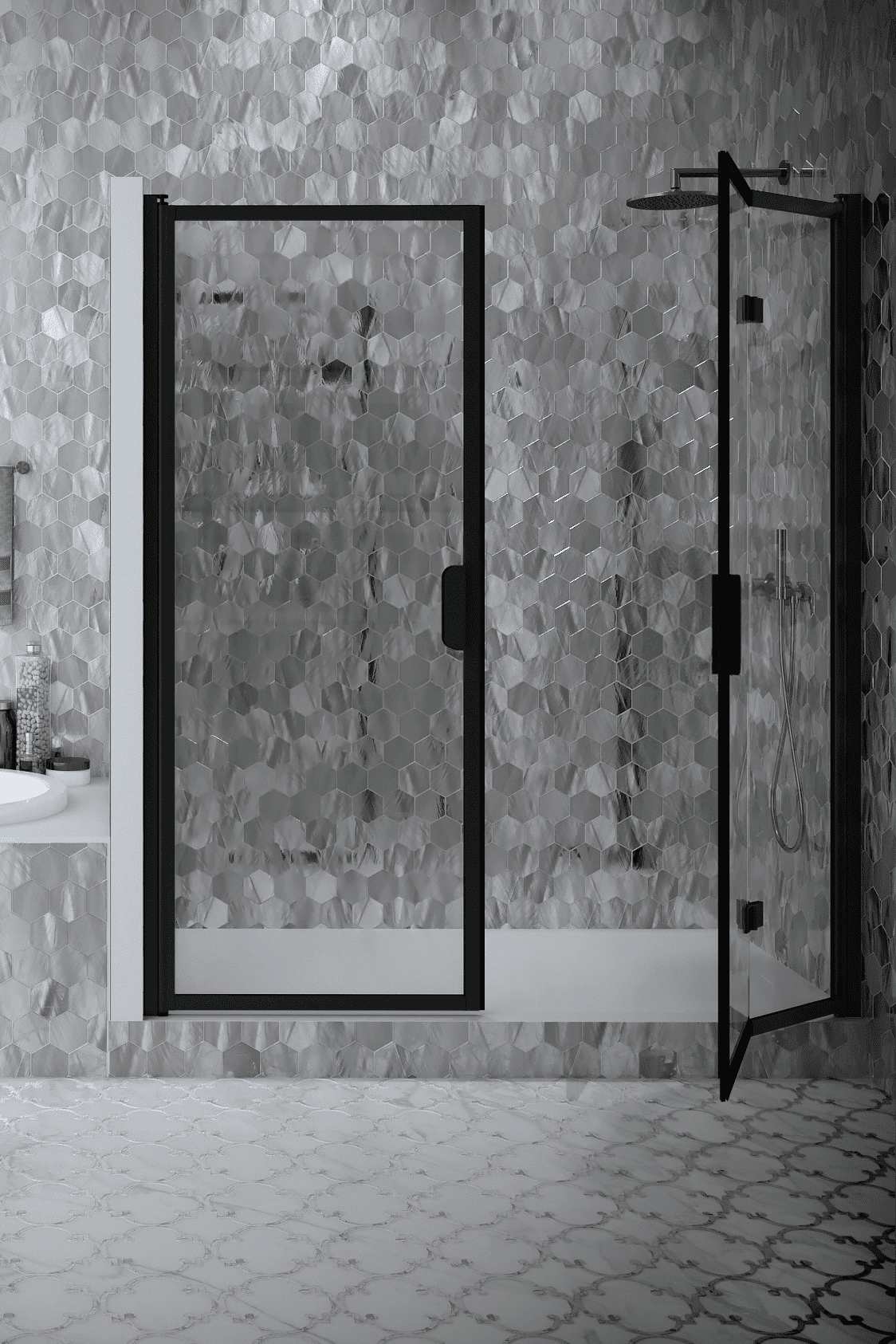 Alcove shower screen Hietakari Bläk 829 New York, hinged door + folding door – 4