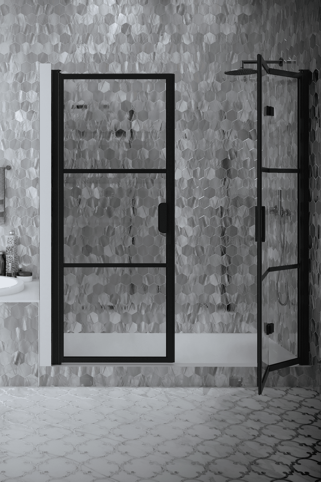 Alcove shower screen Hietakari Bläk 830 Tokyo, hinged door + folding door – 7
