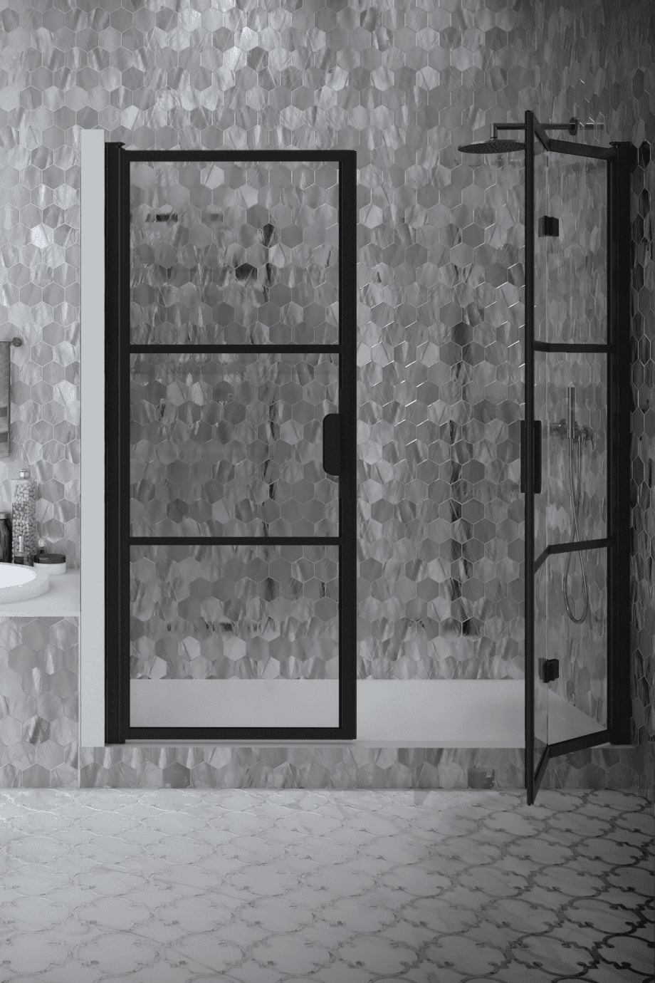 Alcove shower screen Hietakari Bläk 830 Tokyo, Sand frame, clear glass Alcove shower screen Hietakari Bläk 830 Tokyo, hinged door + folding door – 5