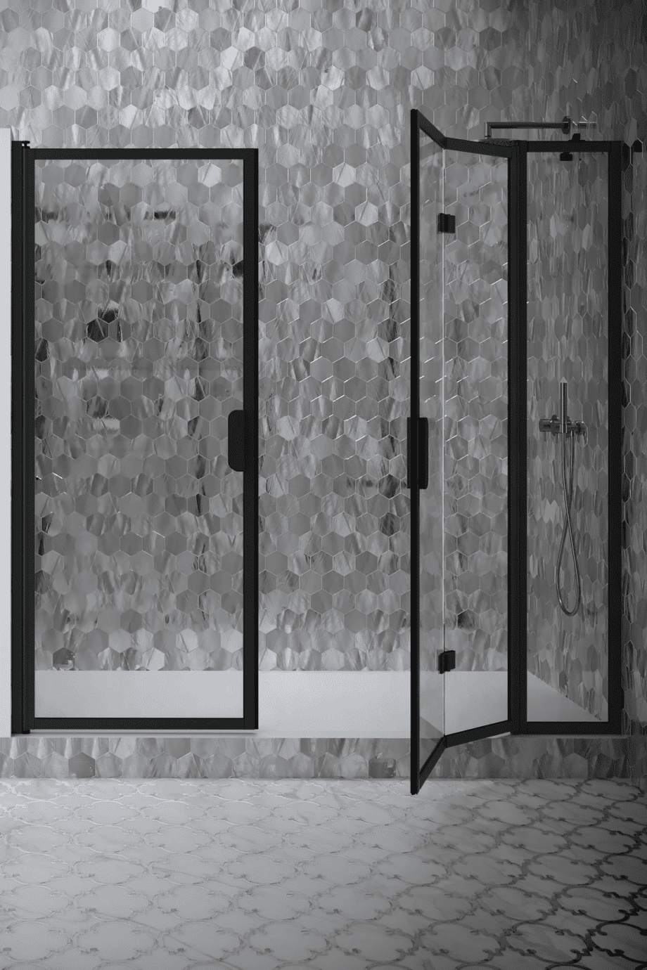 Alcove shower screen Hietakari Bläk 833 New York, black frame, grey tinted glass Alcove shower screen Hietakari Bläk 833 New York, black frame, grey tinted glass
