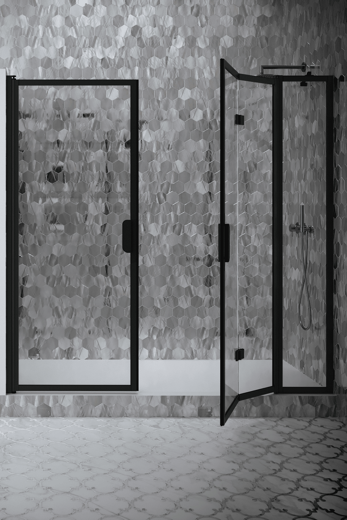 Alcove shower screen Hietakari Bläk 833 New York, hinged door + folding door with fixed part – 4