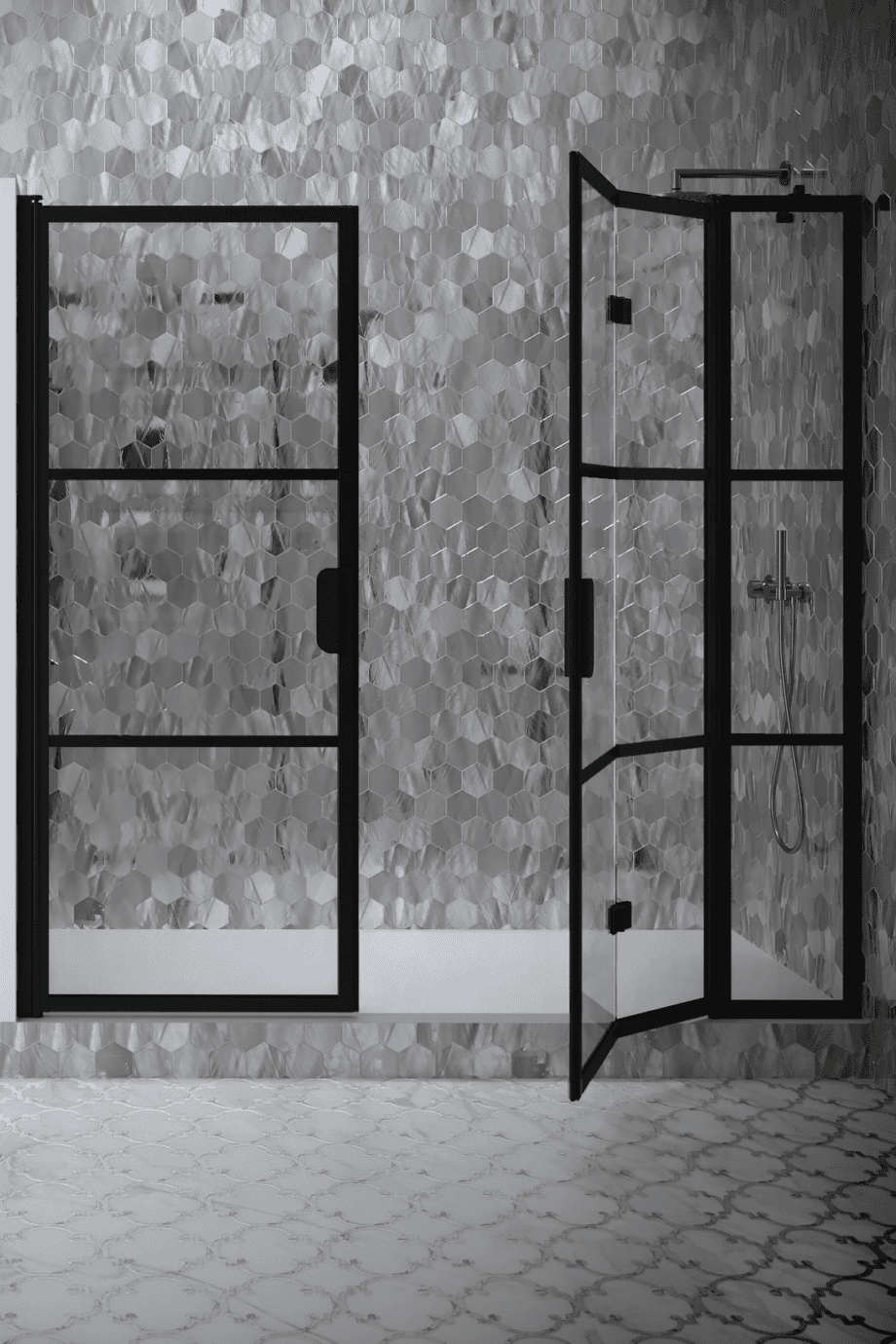 Alcove shower screen Hietakari Bläk 834 Tokyo, Mocha frame, reeded glass Alcove shower screen Hietakari Bläk 834 Tokyo, Mocha frame, reeded glass