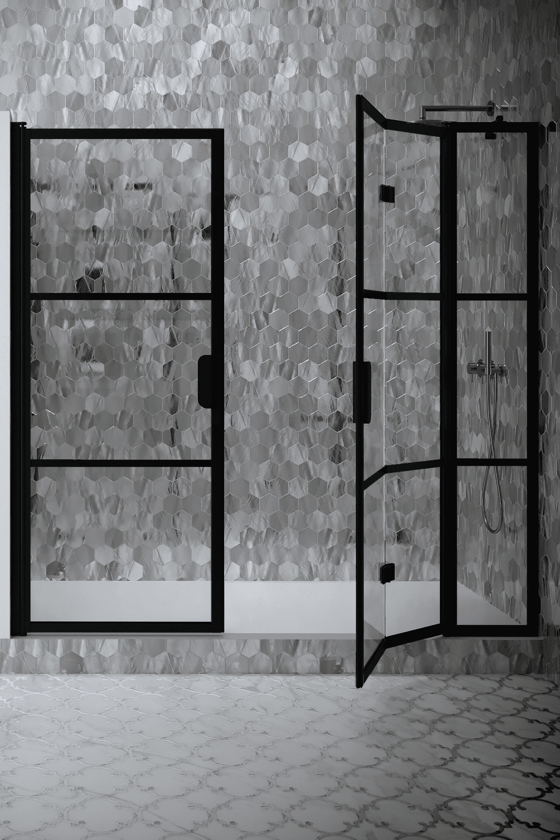 Alcove shower screen Hietakari Bläk 834 Tokyo, hinged door + folding door with fixed part – 5