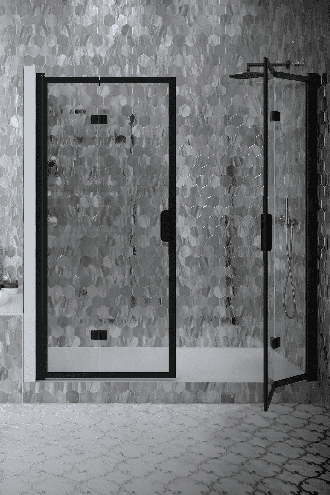 Alcove shower screen Hietakari Bläk 836 New York, folding door + folding door