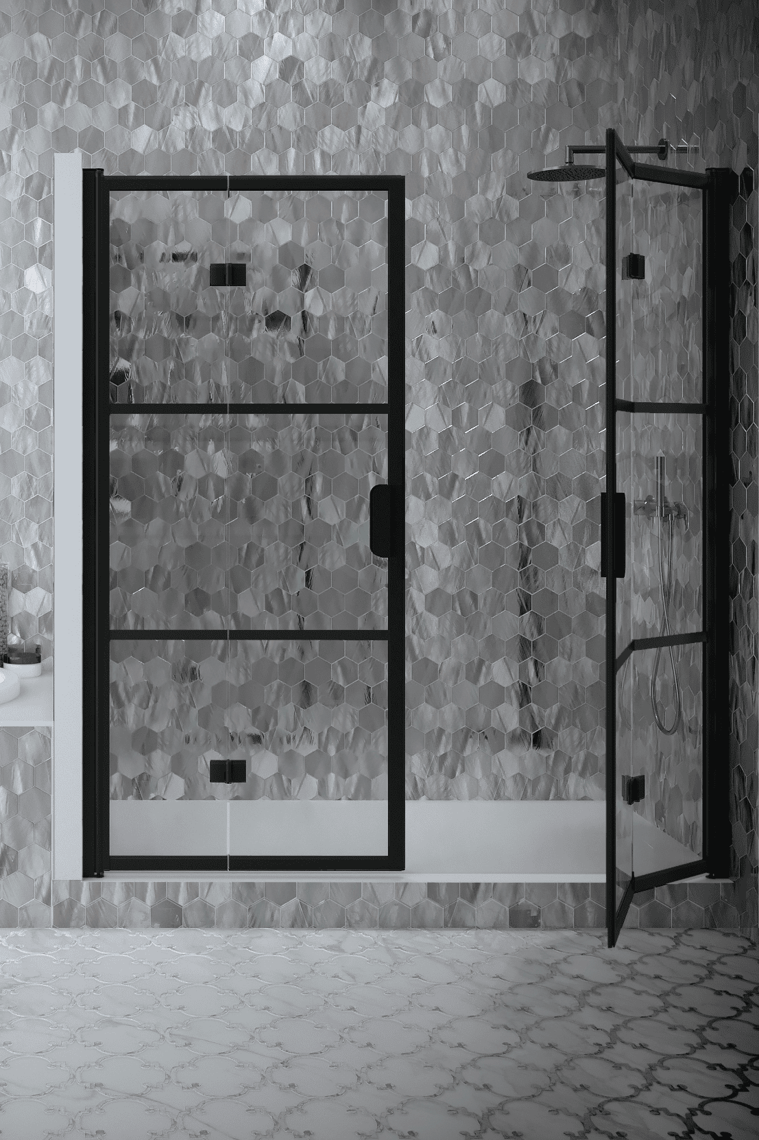 Alcove shower screen Hietakari Bläk 837 Tokyo, folding door + folding door – 4
