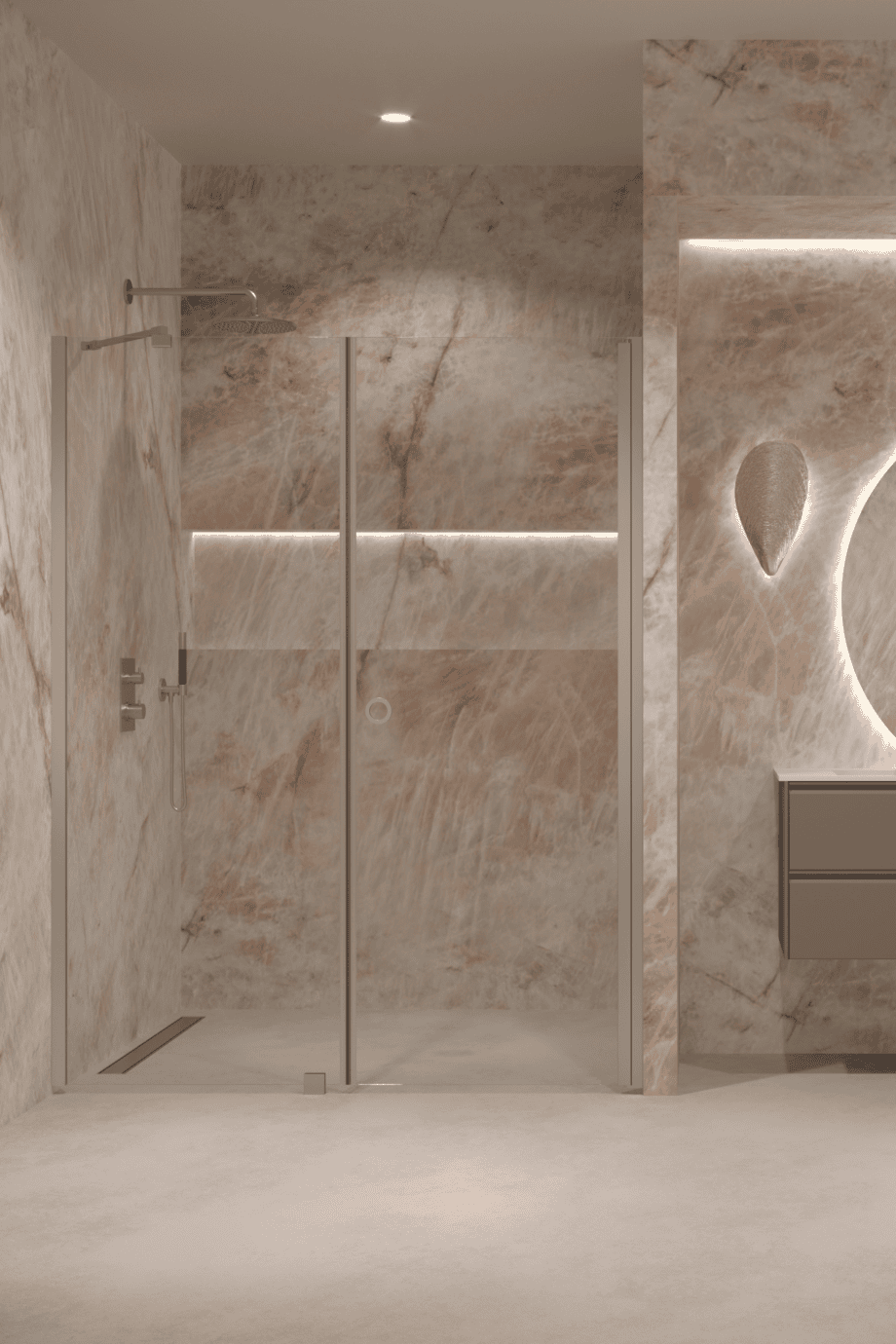 Alcove shower screen Hietakari Forma 317, fixed wall + hinged door – view 5 Alcove shower screen Hietakari Forma 317, fixed wall + hinged door – 5