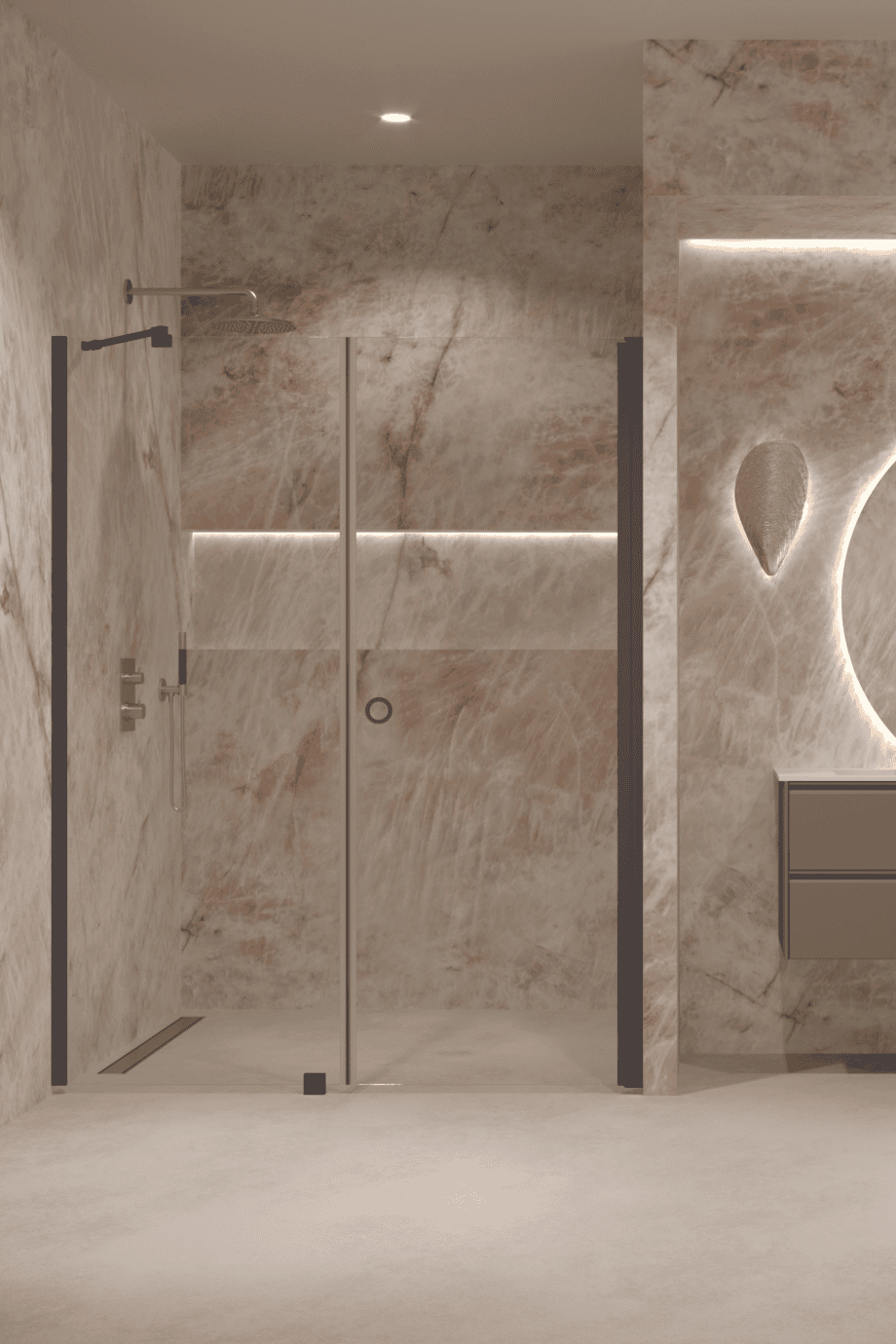 Alcove shower screen Hietakari Forma 317, fixed wall + hinged door – view 9 Alcove shower screen Hietakari Forma 317, fixed wall + hinged door – 9