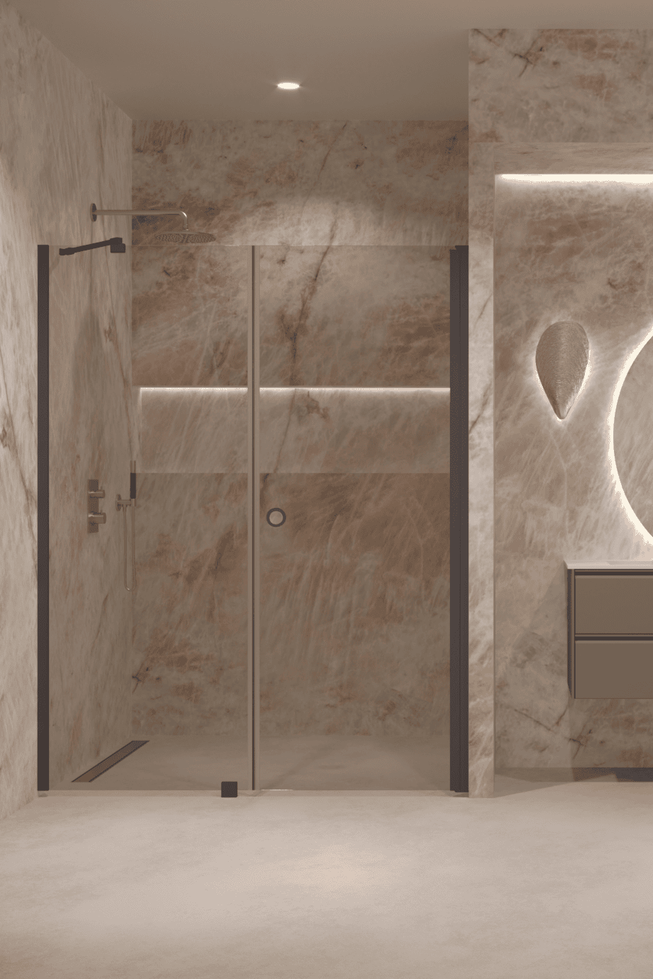Alcove shower screen Hietakari Forma 317, Cocoa frame, bronze tinted glass Alcove shower screen Hietakari Forma 317, Cocoa frame, bronze tinted glass