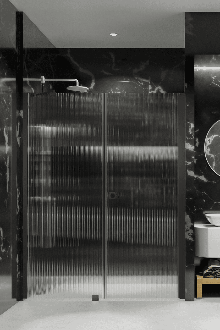 Alcove shower screen Hietakari Forma 317, Cocoa frame, reeded glass Alcove shower screen Hietakari Forma 317, Cocoa frame, reeded glass
