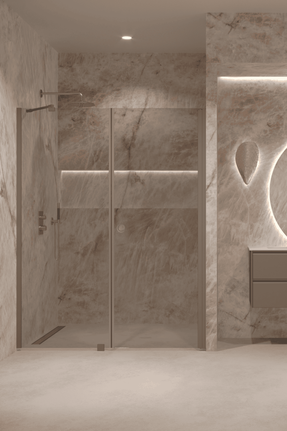 Alcove shower screen Hietakari Forma 317, Mocha frame, grey tinted glass Alcove shower screen Hietakari Forma 317, Mocha frame, grey tinted glass
