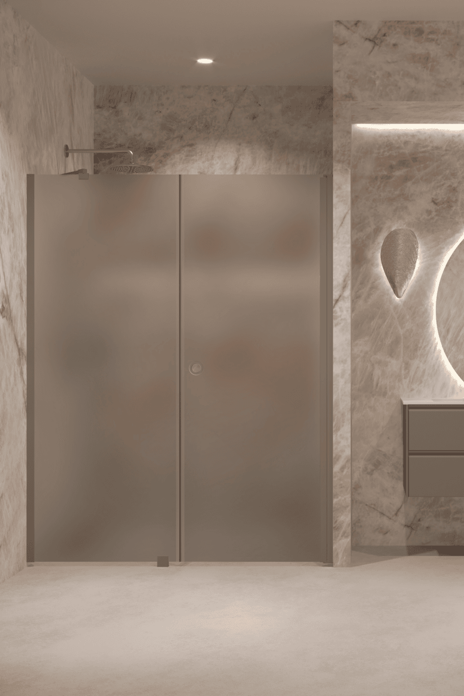 Alcove shower screen Hietakari Forma 317, Mocha frame, grey satin glass Alcove shower screen Hietakari Forma 317, Mocha frame, grey satin glass