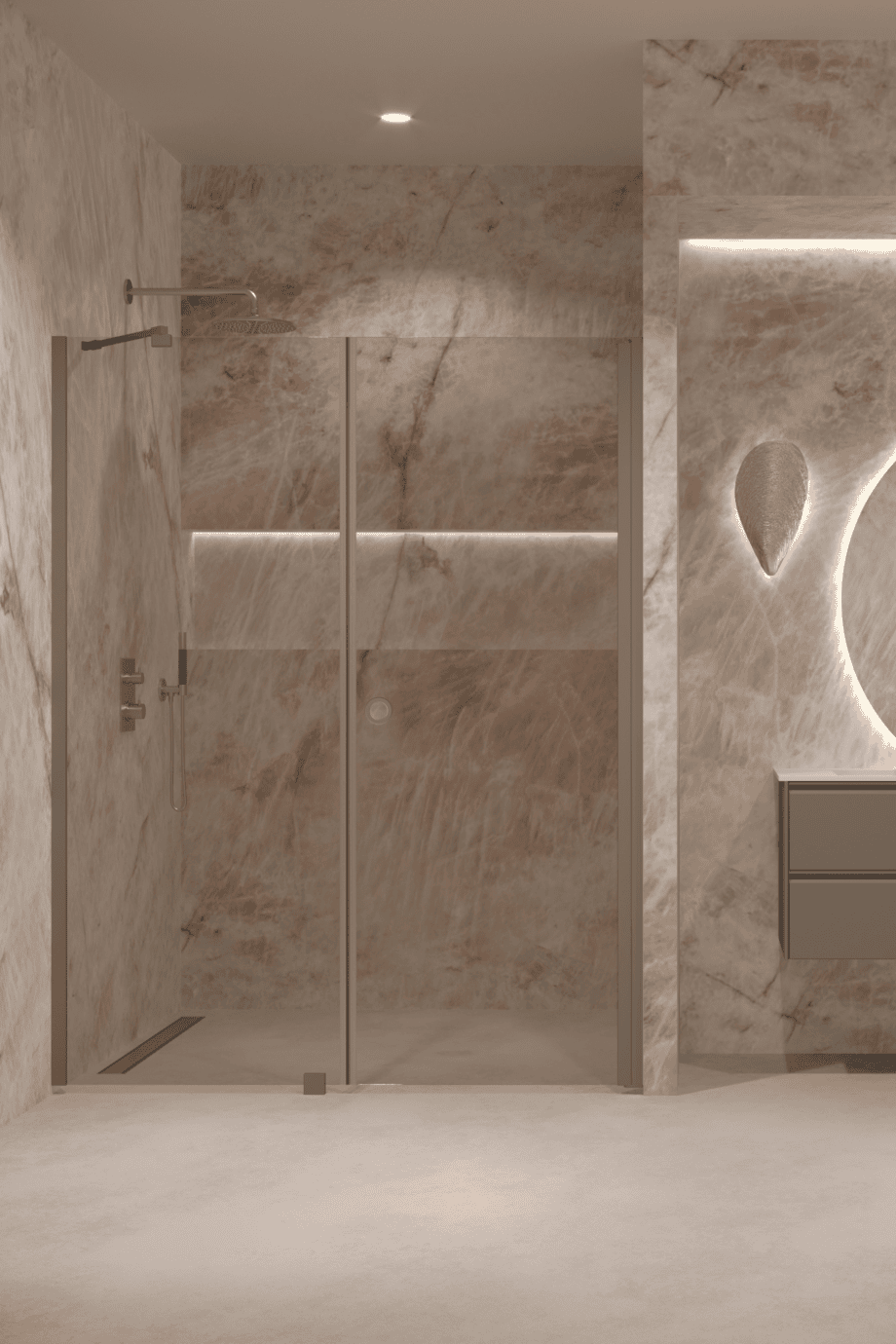 Alcove shower screen Hietakari Forma 317, Mocha frame, bronze tinted glass Alcove shower screen Hietakari Forma 317, Mocha frame, bronze tinted glass