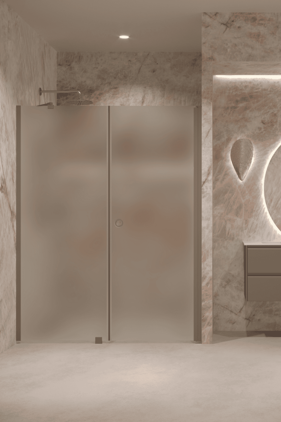 Alcove shower screen Hietakari Forma 317, Mocha frame, satin frosted glass Alcove shower screen Hietakari Forma 317, Mocha frame, satin frosted glass
