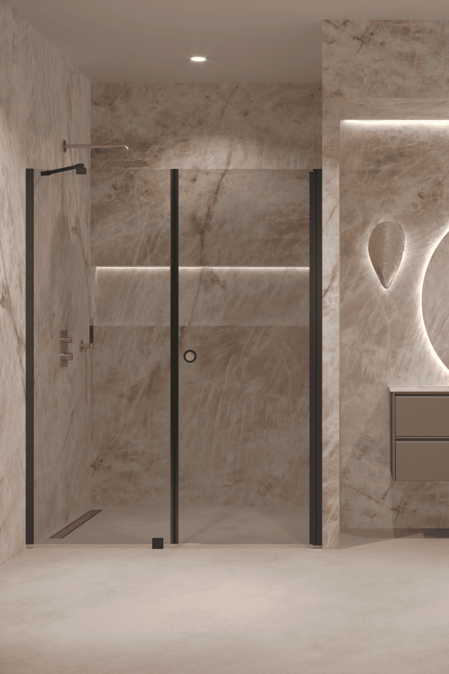 Alcove shower screen Hietakari Forma 317, black frame, grey tinted glass Alcove shower screen Hietakari Forma 317, black frame, grey tinted glass