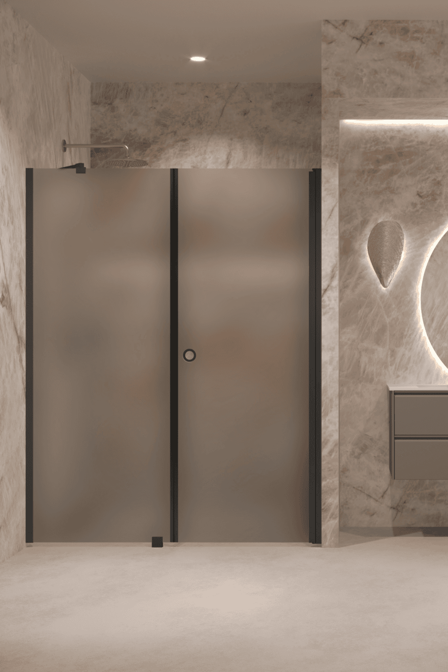 Alcove shower screen Hietakari Forma 317, black frame, grey satin glass Alcove shower screen Hietakari Forma 317, black frame, grey satin glass