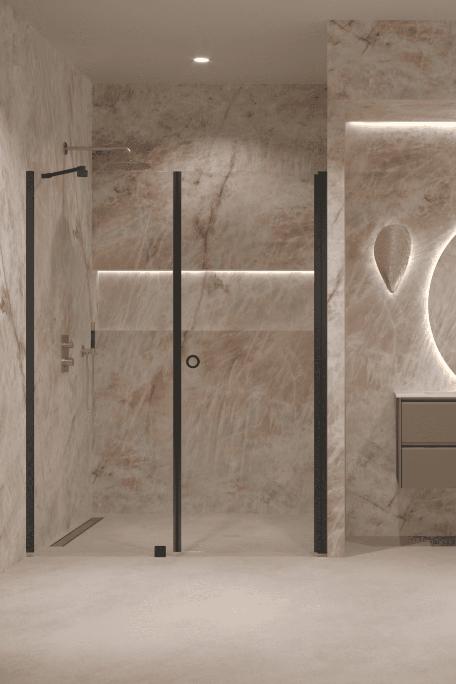 Alcove shower screen Hietakari Forma 317, fixed wall + hinged door – view 6 Alcove shower screen Hietakari Forma 317, fixed wall + hinged door – 6