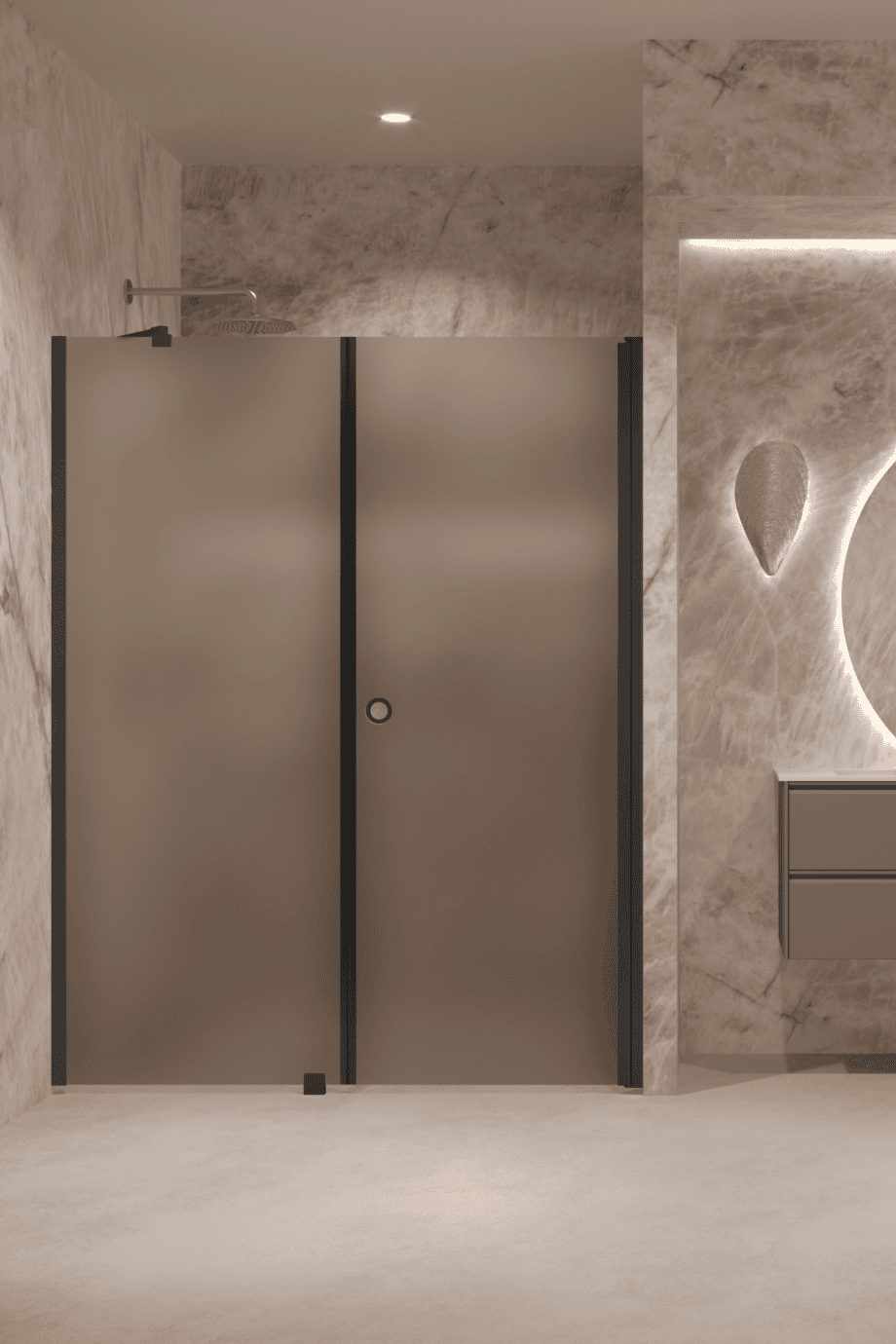 Alcove shower screen Hietakari Forma 317, black frame, brown satin glass Alcove shower screen Hietakari Forma 317, black frame, brown satin glass