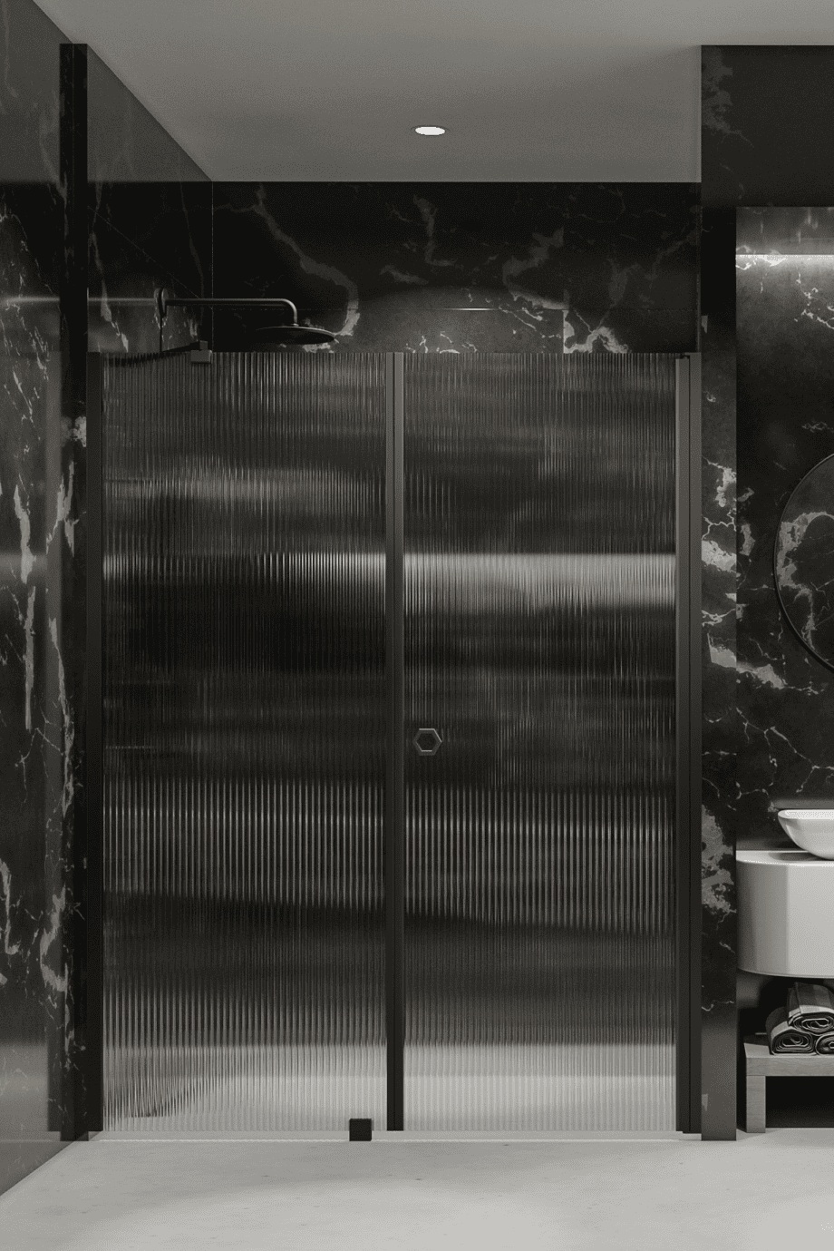 Alcove shower screen Hietakari Forma 317, black frame, reeded glass Alcove shower screen Hietakari Forma 317, black frame, reeded glass