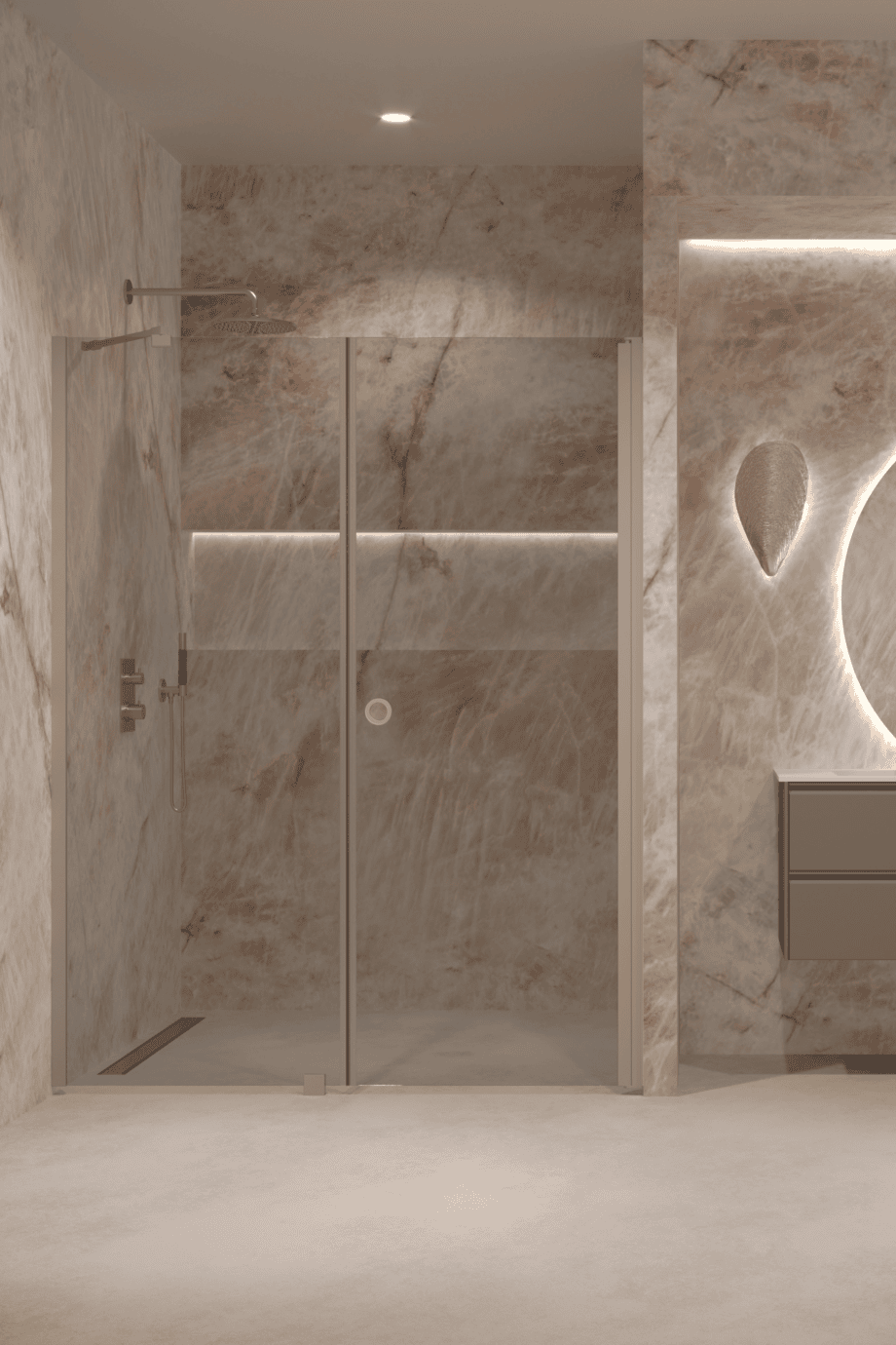 Alcove shower screen Hietakari Forma 317, Sand frame, grey tinted glass Alcove shower screen Hietakari Forma 317, Sand frame, grey tinted glass